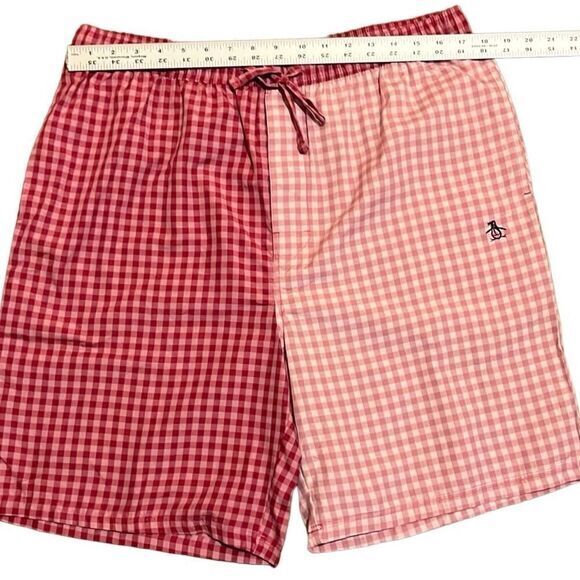 Penguin‎ Original Shorts Size Large Gingham Checked Sangria Pockets Drawstring - Picture 5 of 8